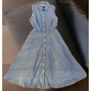 Chetta B Dress Size 14 Bluebonnet/White Button Sleeveless Tie Lined Pockets NEW